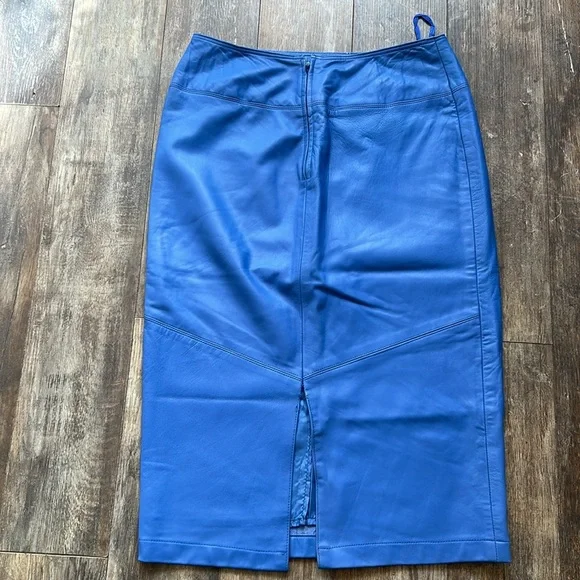 Genuine Blue Leather Pencil Skirt - Picture 6 of 8